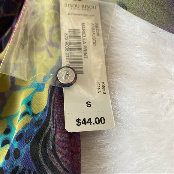 ๐ BISOU BISOU | MARIELLA ANIMALISTIC PRINT SHEER RUFFLE DRESS / BLOUSE SZ S - Picture 13 of 14